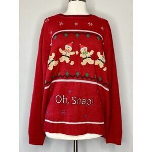 Jolly Sweaters Unisex Sweater Gingerbread Size Large Red Long Sleeve Applique